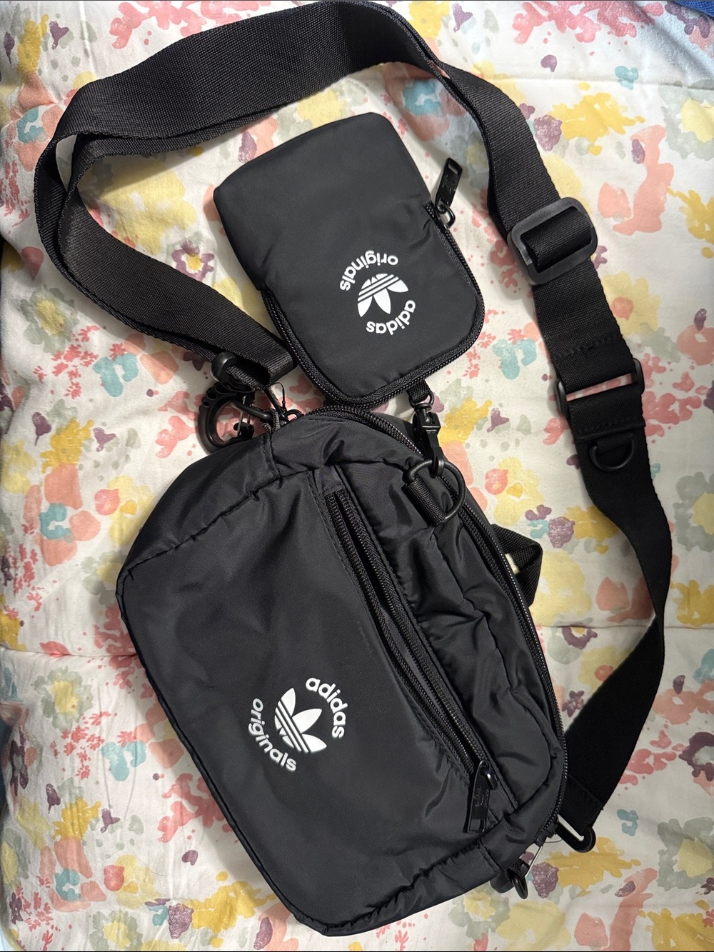 Adidas Originals Black Waist and Shoulder Belt Bag with Detachable Pouch